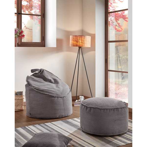 WILMA POUF CORDUROY GRANDE RIBS CINZA...