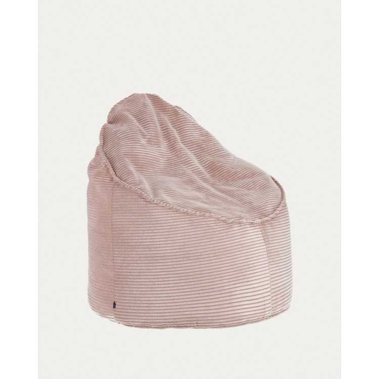 POUF WILMA VELOURS CÔTELÉ GROSSES CÔTES ROSE D 80 CM