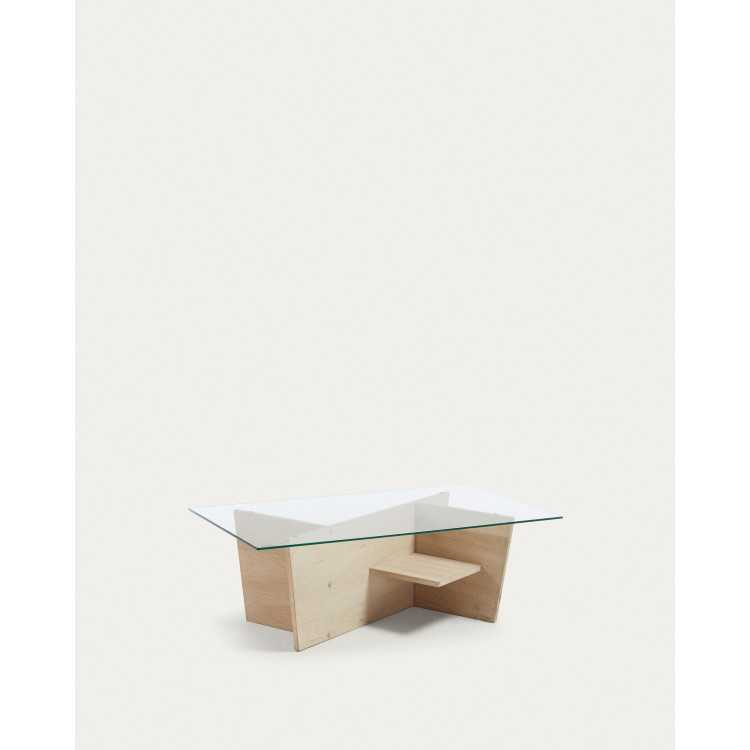 BALWIND GLASS COFFEE TABLE AND OAK BASE 110 X 60 CM