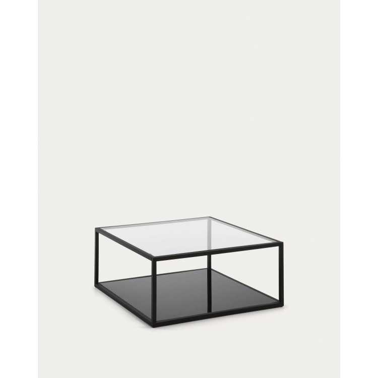 MESA DE CENTRO QUADRADA BLACKHILL 80 X 80 CM EM VIDRO E AÇO PRETO