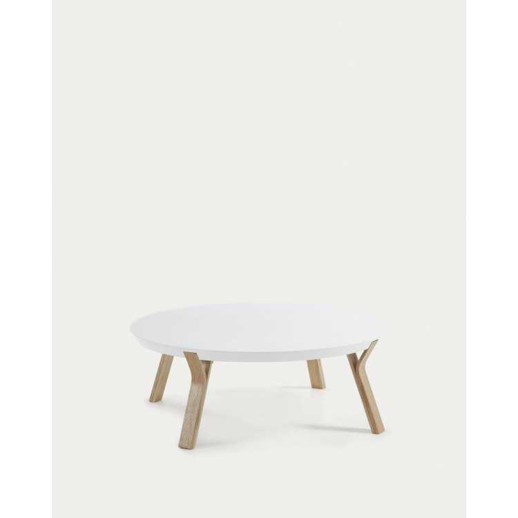 MESA DE CENTRO DILOS EM CINZA MACIÇA E LACADO BRANCO D 90 CM