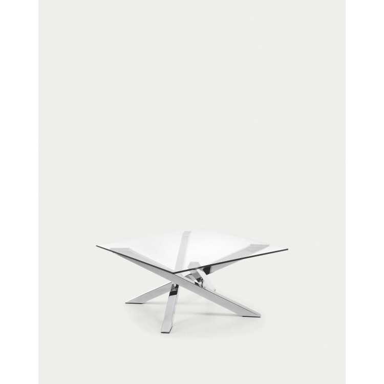 MESA DE CENTRO KAMIDO 90 X 90 CM TAMPO VIDRO E PÉS METAL