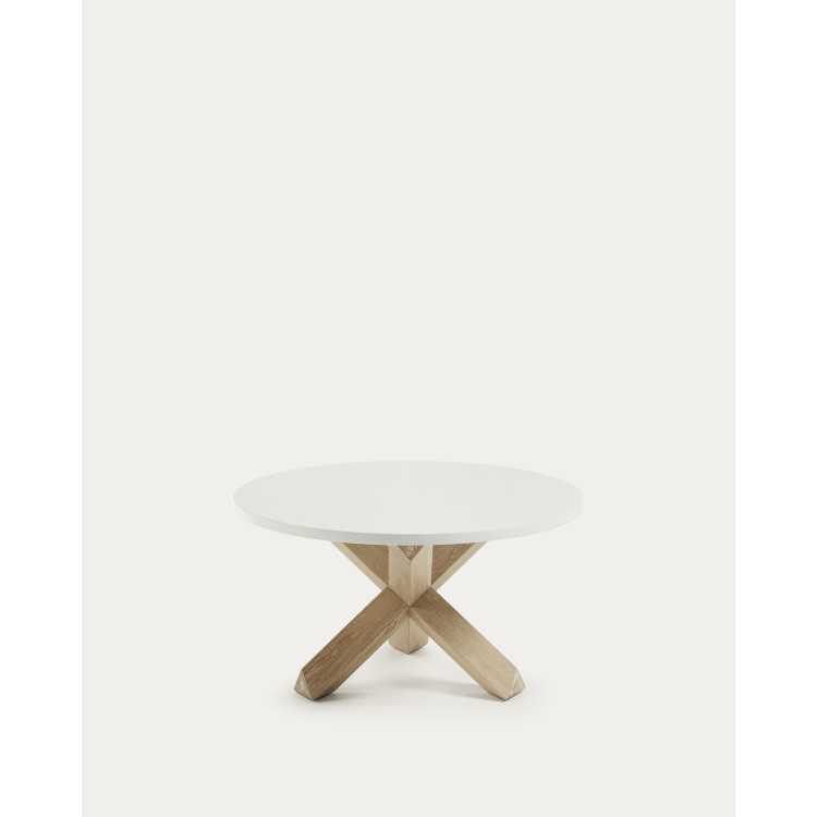 MESA DE CENTRO LOTUS D 65 CM BRANCO LACADO E PERNAS CARVALHO