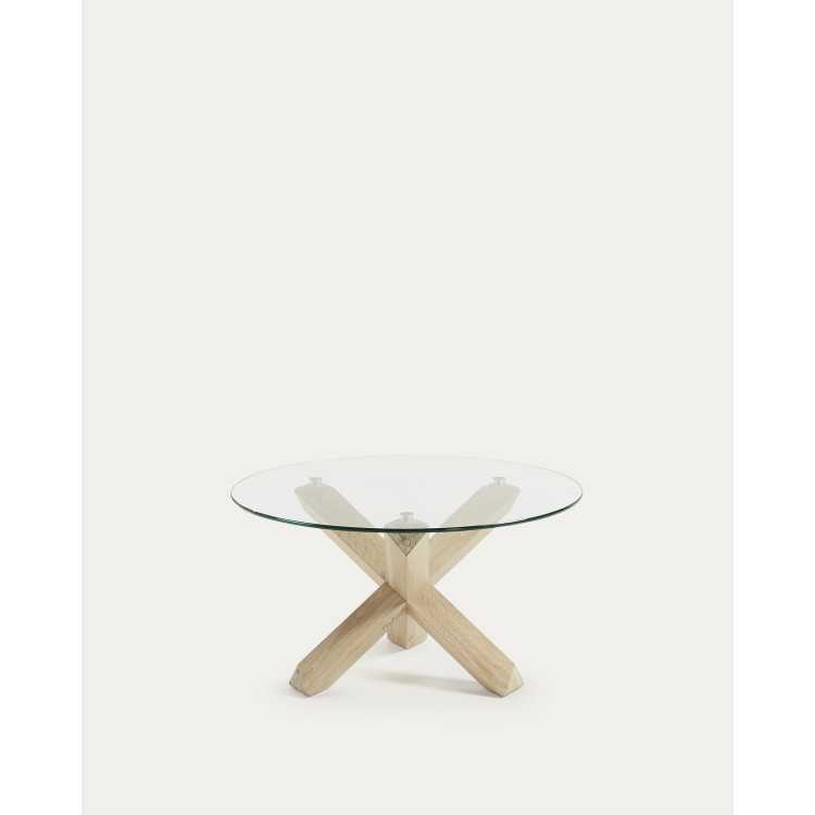 LOTUS COFFEE TABLE D 65 CM GLASS AND SOLID OAK LEGS