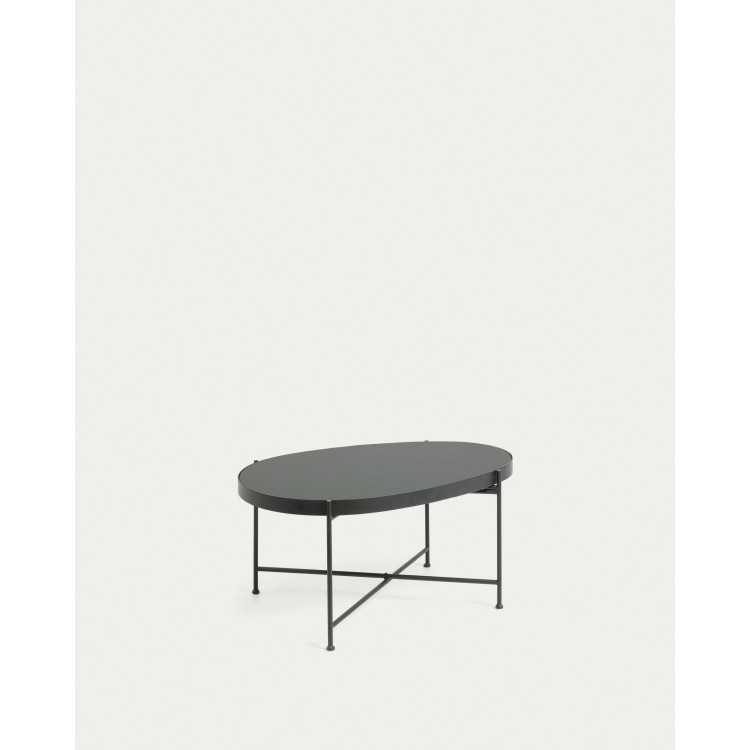 TABLE BASSE MARLET VERRE TEINTÉ NOIR ET STRUCTURE EN ACIER 82 X 55 CM