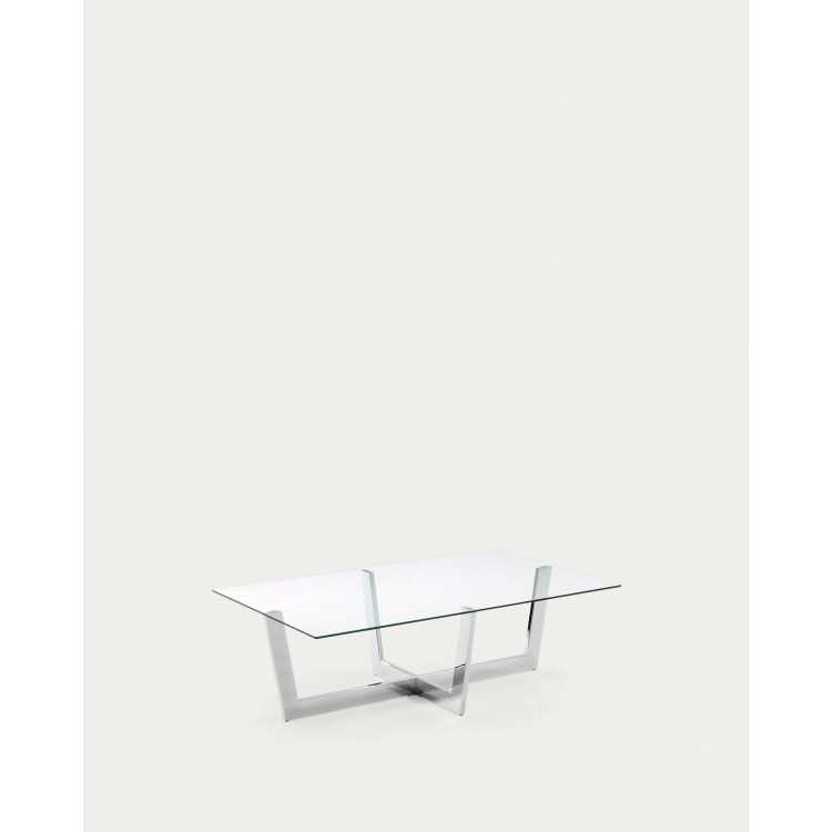 MESA DE CENTRO PLAM EM VIDRO TRANSPARENTE E ESTRUTURA EM AÇO CROMADO 12