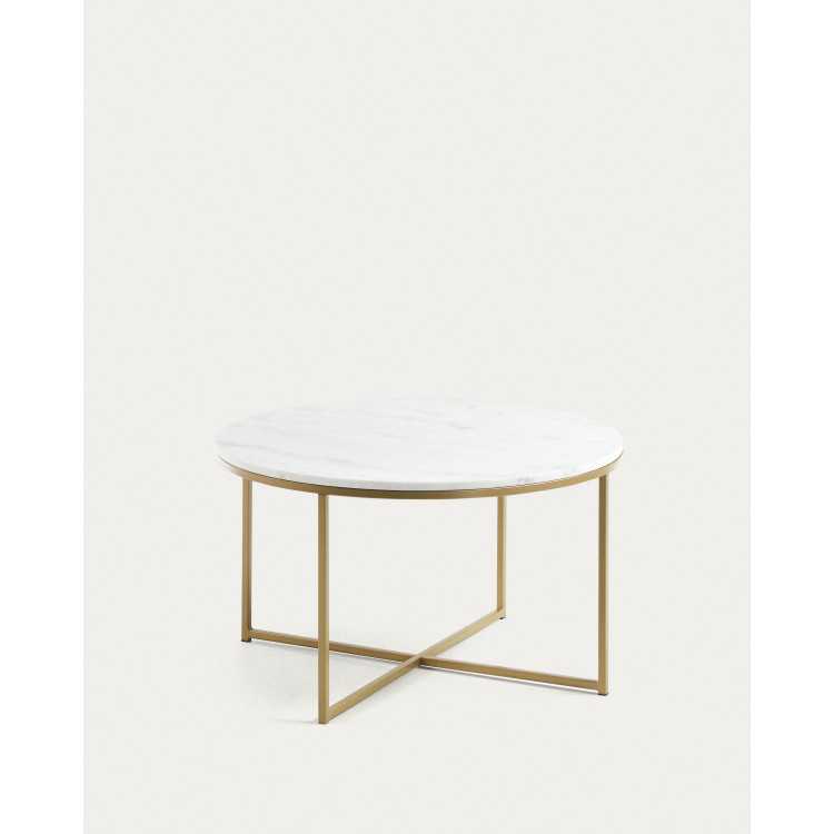 TABLE BASSE SHEFFIELD EN MARBRE BLANC ET PIEDS EN ACIER FINITION DORÉ