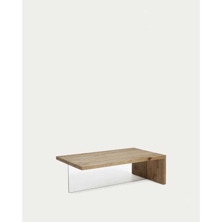 TABLE BASSE TULSI EN CHÊNE MASSIF ET VERRE 120 X 70 CM