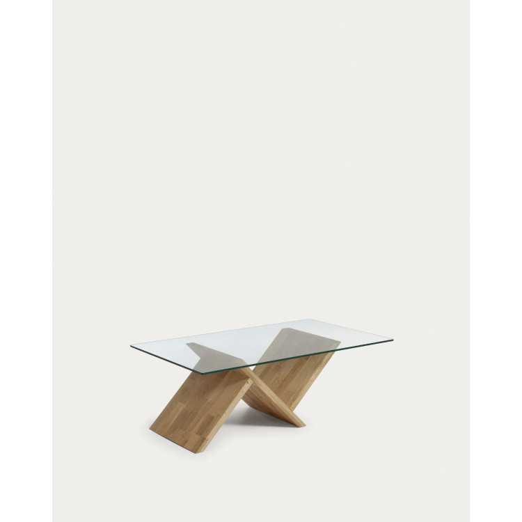 WALEY COFFEE TABLE IN GLASS AND SOLID OAK FRAME 120 X 70 CM