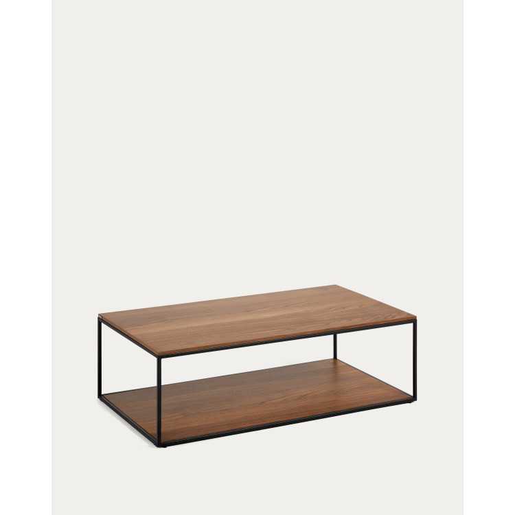 MESA DE CENTRO YOANA EM FOLHADO DE NOZ E ESTRUTURA DE METAL PRETO 110