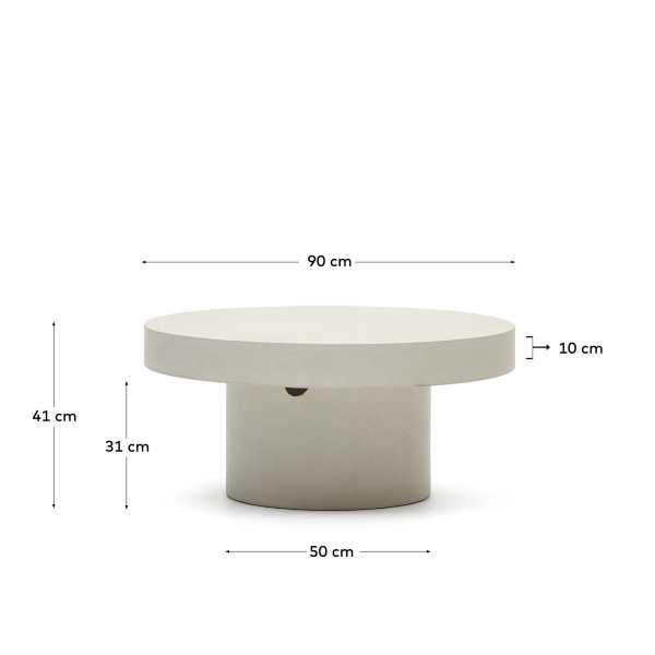 AIGUABLAVA ROUND COFFEE TABLE IN WHITE CEMENT D 90 CM