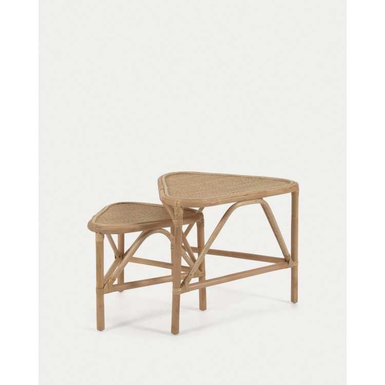 QUEENIE SET OF 2 NEST OF RATTAN TABLES NATURAL FINISH 65 X 53 CM