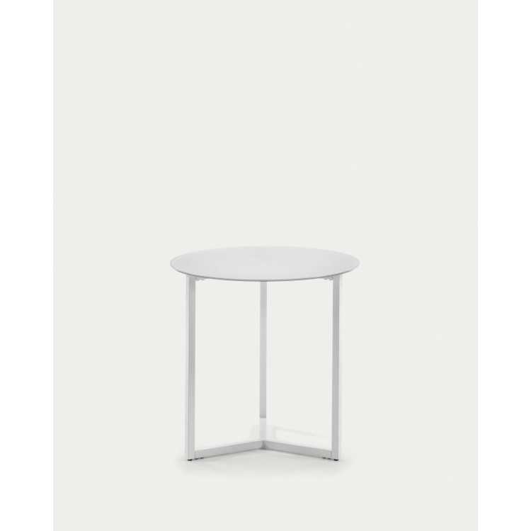 TABLE D'APPOINT RAEAM EN VERRE TREMPÉ ET ACIER FINITION BLANCHE D 50 