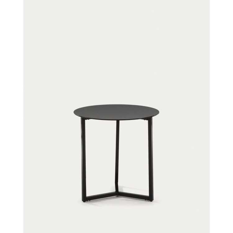 TABLE D'APPOINT RAEAM EN VERRE TREMPÉ ET ACIER FINITION NOIRE D 50 CM