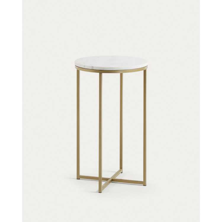 TABLE D'APPOINT SHEFFIELD EN MARBRE BLANC ET PIEDS EN ACIER FINITION 