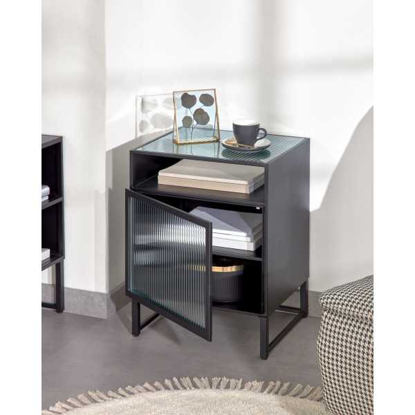 TRIXIE BLACK STEEL BEDSIDE TABLE 45 X...