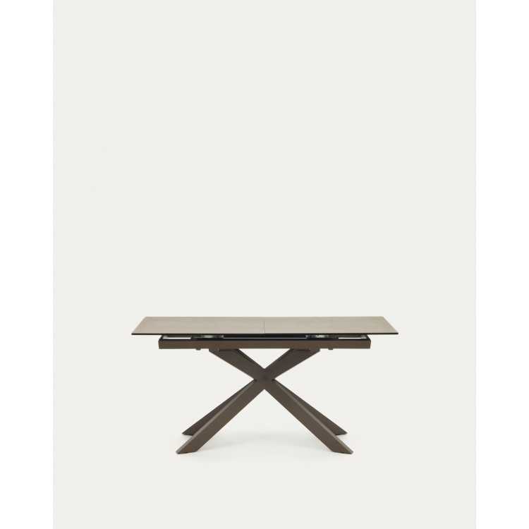 MESA EXTENSÍVEL ATMINDA EM GRÉS PORCELANATO E PERNAS DE AÇO EM ACABAMENTO MA