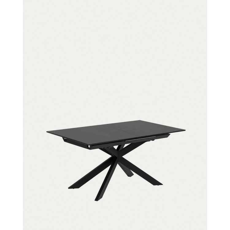 MESA EXTENSÍVEL DE VIDRO E PÉS DE AÇO ATMINDA COM ACABAMENTO PRETO 16