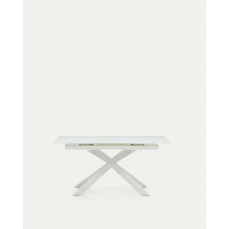 TABLE EXTENSIBLE ATMINDA VERRE TREMPÉ ET PIEDS EN ACIER FINITION BLAN