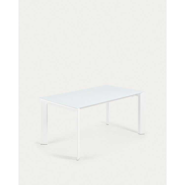 MESA EXTENSÍVEL AXIS EM VIDRO BRANCO E PERNAS DE AÇO COM ACABAMENTO BRANCO