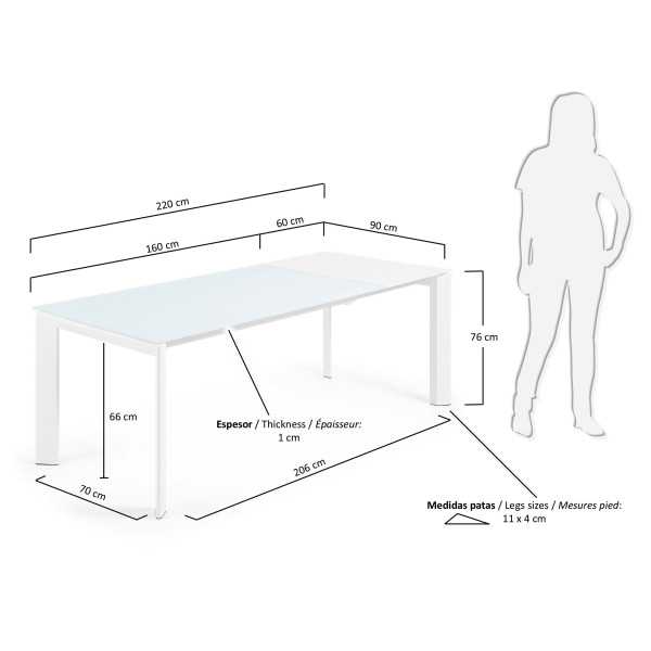 MESA EXTENSÍVEL AXIS EM VIDRO BRANCO...
