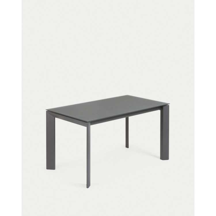 MESA EXTENSÍVEL AXIS EM VIDRO CINZA E PERNAS DE AÇO COM ACABAMENTO CINZA F