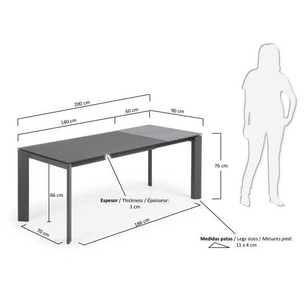 MESA EXTENSÍVEL AXIS EM VIDRO CINZA E...