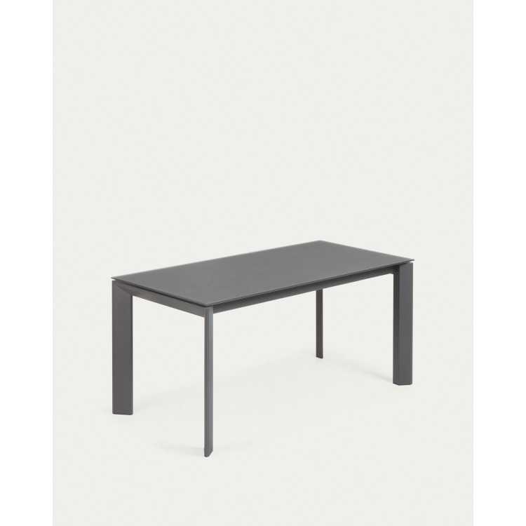 MESA EXTENSÍVEL AXIS EM VIDRO CINZA E PERNAS DE AÇO COM ACABAMENTO CINZA F