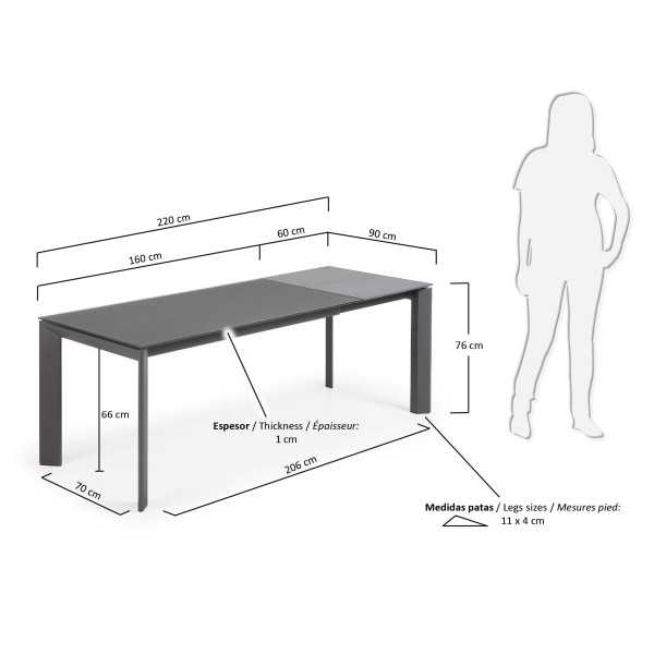 MESA EXTENSÍVEL AXIS EM VIDRO CINZA E...