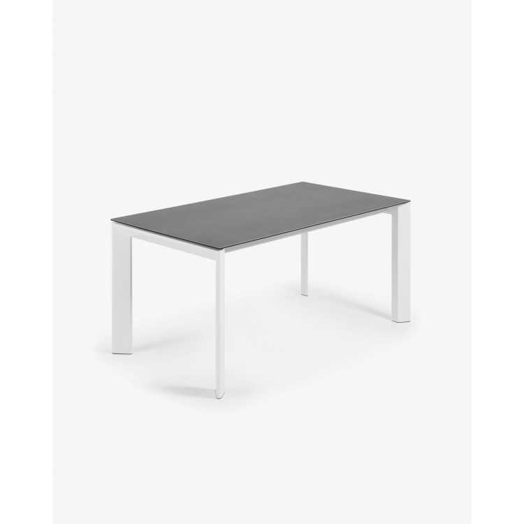 MESA extensível de grés porcelânico AXIS VULCANO ROCA ACABAMENTO PERNAS BRANCAS