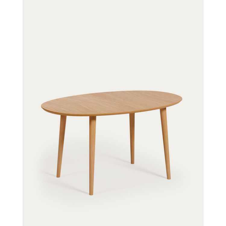 MESA EXTENSÍVEL OQUI OVAL EM FOLHA DE CARVALHO E PERNAS DE MADEIRA D140