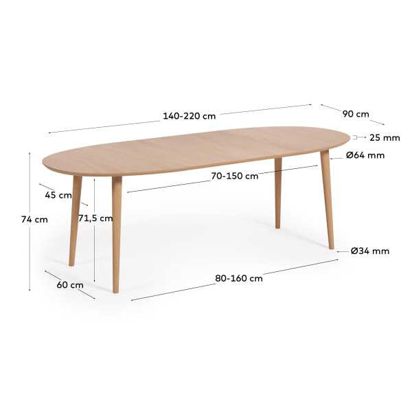 MESA EXTENSÍVEL OQUI OVAL EM FOLHA DE...