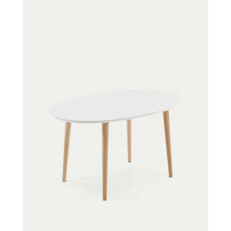 OQUI EXTENDABLE OVAL TABLE WHITE LACQUERED MDF AND BEECH WOODEN LEGS 140 (