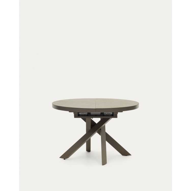 TABLE EXTENSIBLE RONDE VASHTI EN GRÈS CÉRAME ET PIEDS EN ACIER FINITI