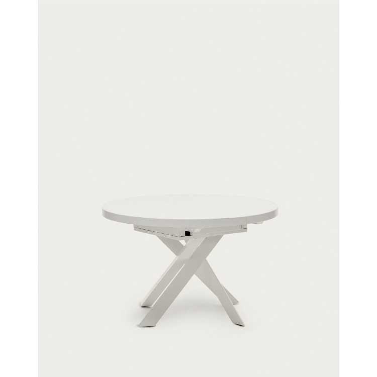 VASHTI ROUND EXTENDABLE TABLE IN MDF GLASS STEEL LEGS BLUE FINISH