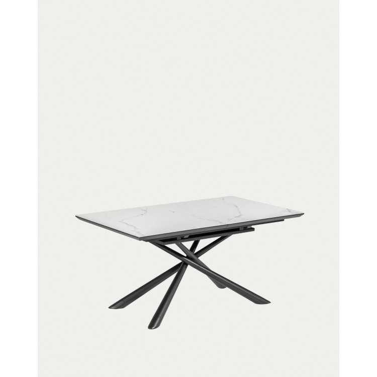 THEONE EXTENDABLE TABLE IN WHITE PORCELAIN STONEWARE AND BLACK STEEL LEGS 1