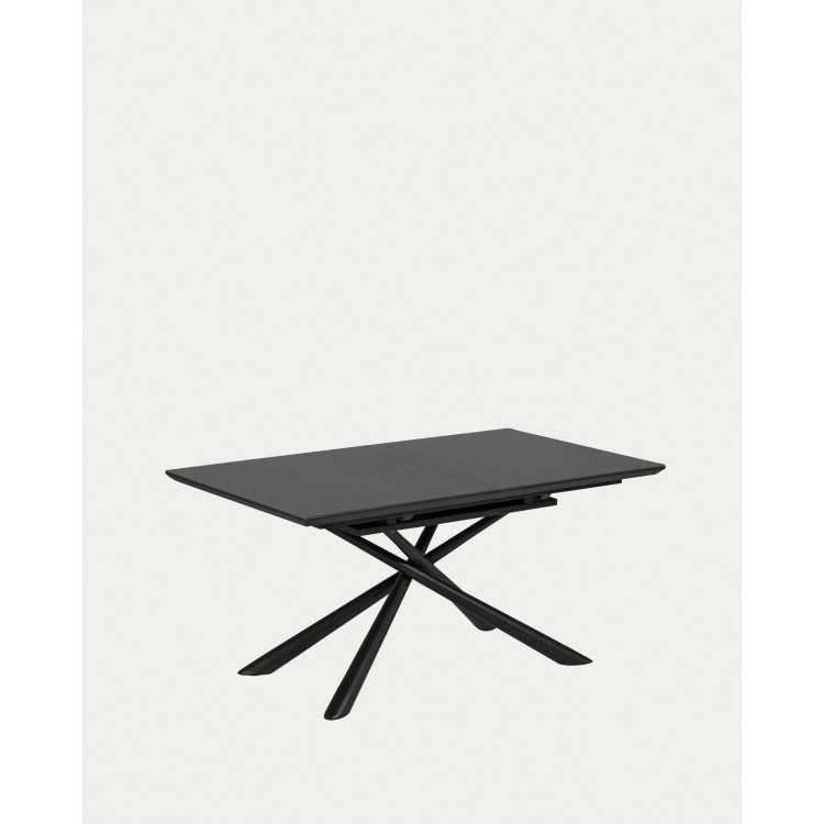 TABLE DE SALLE A MANGER EXTENSIBLE THEONE VERRE ET ACIER NOIR
