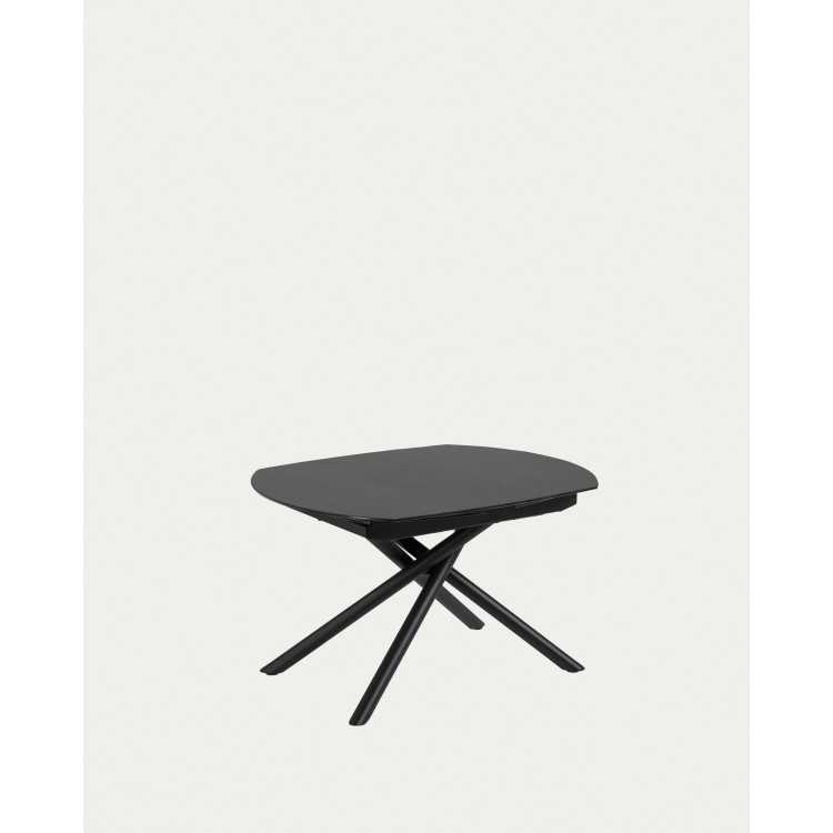 MESA DE VIDRO EXTENSÍVEL YODALIA E PERNAS DE AÇO COM ACABAMENTO PRETO 13