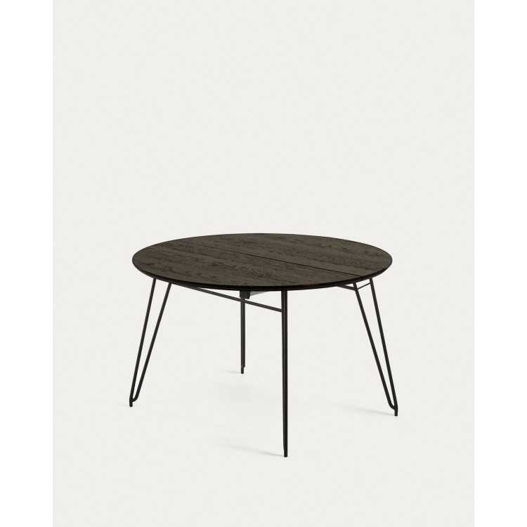 MILIAN EXTENDABLE ROUND TABLE WITH ASH VENEER AND BLACK STEEL LEGS