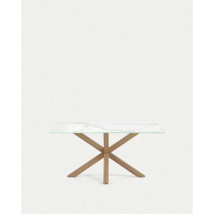 ARGO TABLE IN WHITE PORCELAIN STONEWARE AND WOOD EFFECT STEEL LEGS 160 X 9