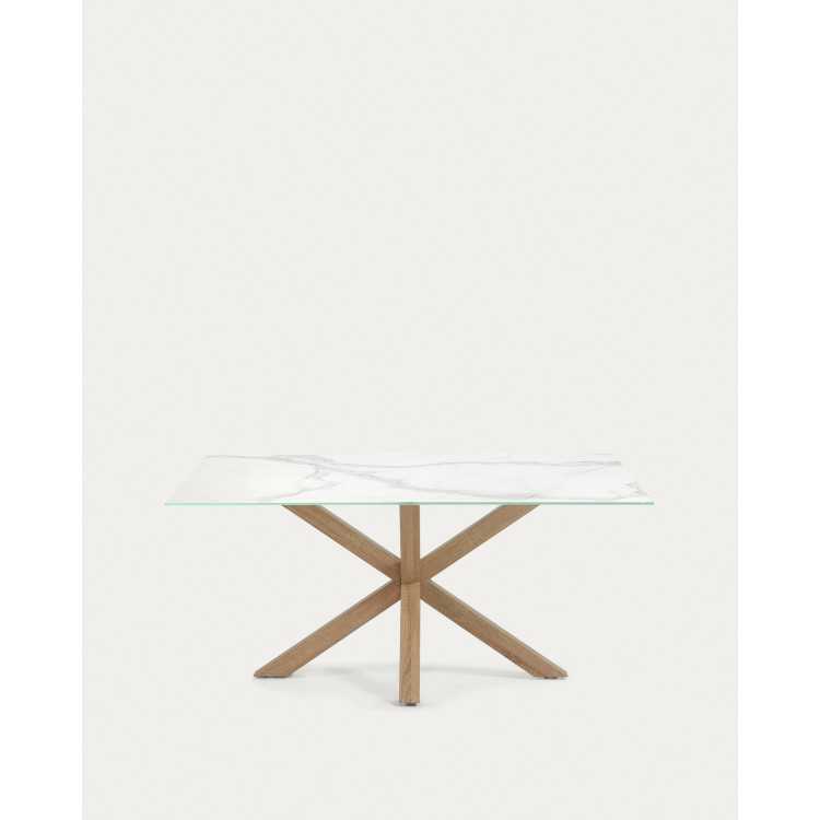 MESA ARGO EM GRÉS PORCELANA BRANCO E PERNAS DE AÇO EFEITO MADEIRA 180 X 10