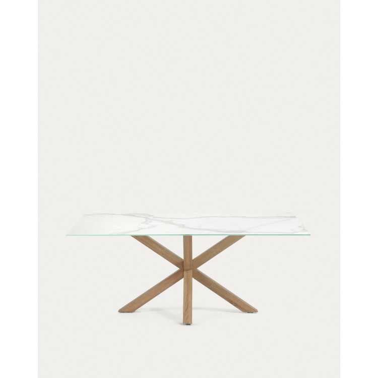 MESA ARGO EM GRÉS PORCELANATO BRANCO E PERNAS DE AÇO EFEITO MADEIRA 200 X 10