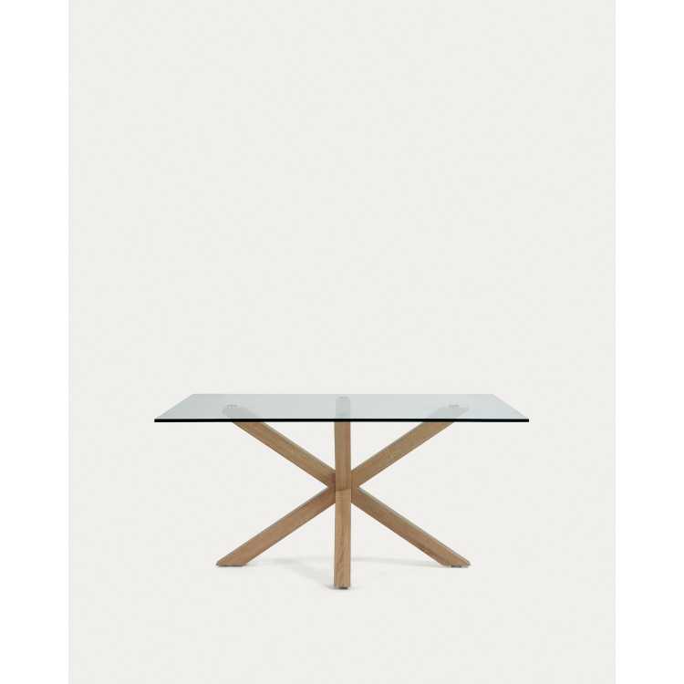 MESA DE VIDRO ARGO E PERNAS DE AÇO EFEITO MADEIRA 160 X 90 CM