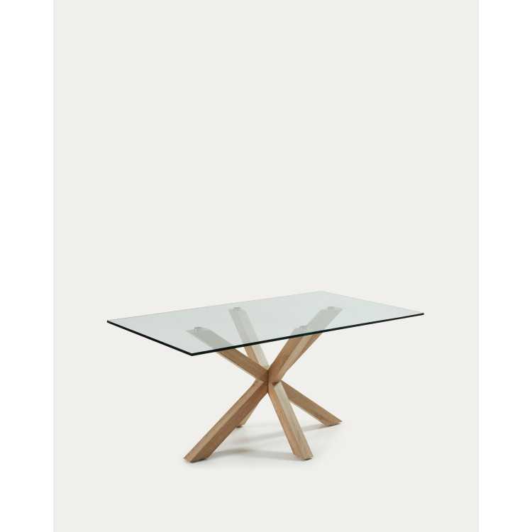 ARGO GLASS TABLE AND WOOD-EFFECT STEEL LEGS 180 X 100 CM