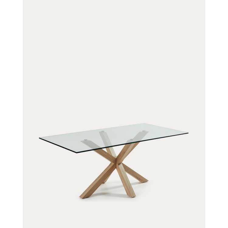 ARGO GLASS TABLE AND WOOD-EFFECT STEEL LEGS 200 X 100 CM