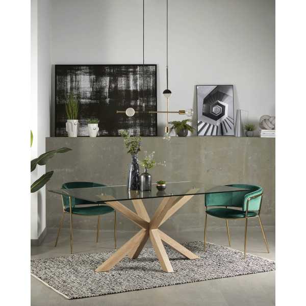 ARGO GLASS TABLE AND WOOD-EFFECT...