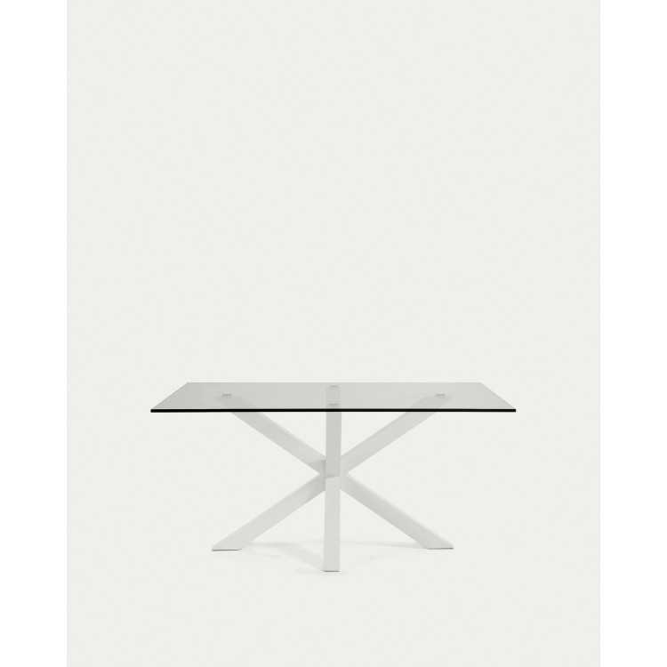 MESA DE VIDRO ARGO E PERNAS DE AÇO COM ACABAMENTO BRANCO 160 X 90 CM