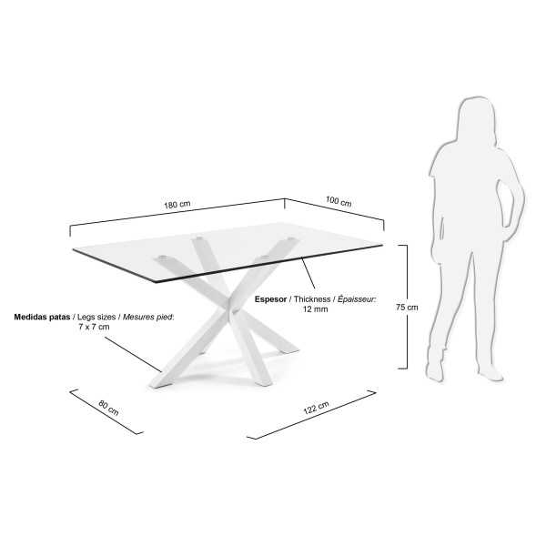 ARGO GLASS TABLE AND STEEL LEGS WITH...