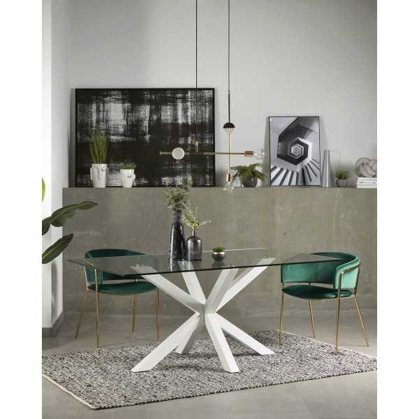ARGO GLASS TABLE AND STEEL LEGS WITH...