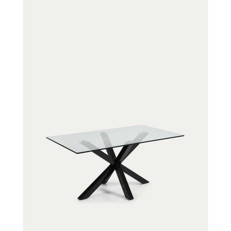 MESA DE VIDRO ARGO E PERNAS DE AÇO COM ACABAMENTO PRETO 180 X 100 CM